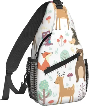 Fox Deer Bear Sling Bag for Women Crossbody Sling Backpack Men Casual Daypack Backpacks Gym Cycling Travel Hiking