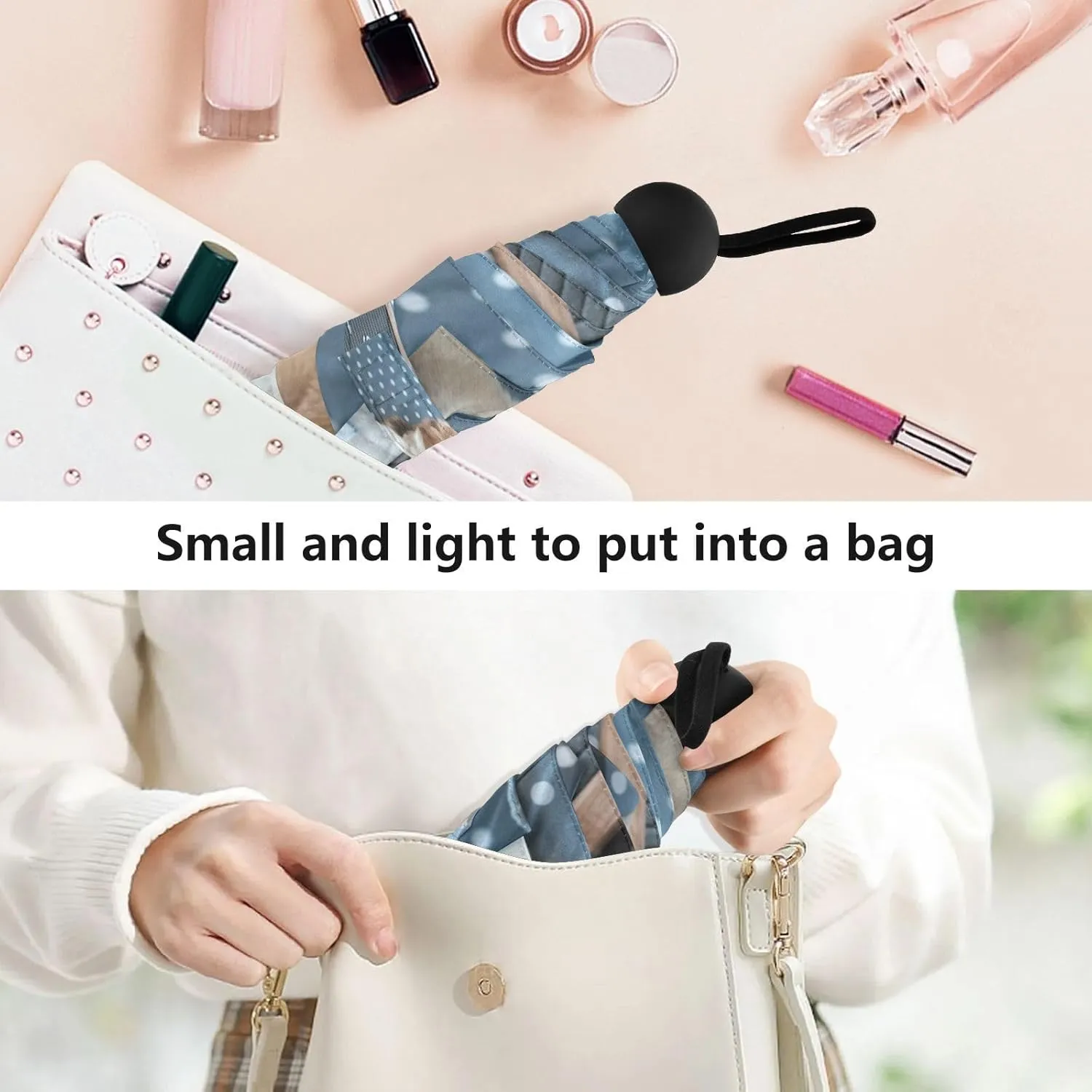 French Bulldog Dog Mushroom Umbrellas for Rain Autumn Forest Travel Umbrella Windproof Small Folding Umbrella Mini Compact Umbrella for Purse Lightweight Pocket for women