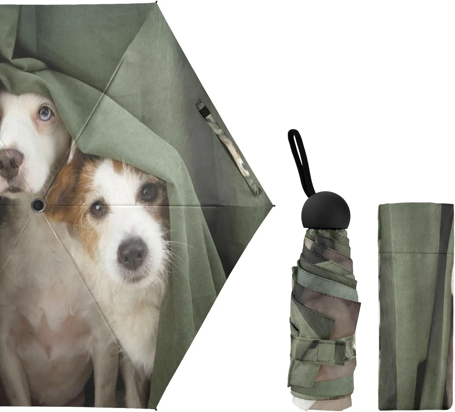 French Bulldog Dog Mushroom Umbrellas for Rain Autumn Forest Travel Umbrella Windproof Small Folding Umbrella Mini Compact Umbrella for Purse Lightweight Pocket for women
