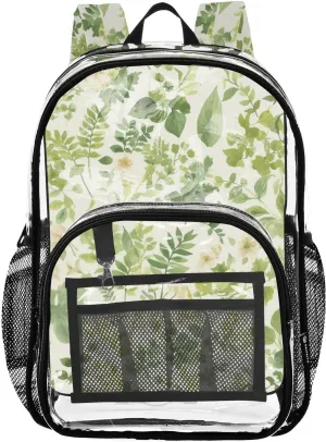 FRODOTGV Dreamy Sea Green Ferns Clear Backpacks for Kids Clear Book Bag for Teen Girls See Through Transparent Heavy Duty Bag