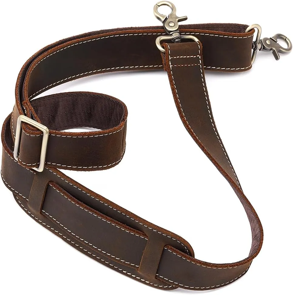 Full Grain Leather Bag Strap Replacement - Adjustable Shoulder Strap for Messenger Briefcase Duffle Crossbody Bags