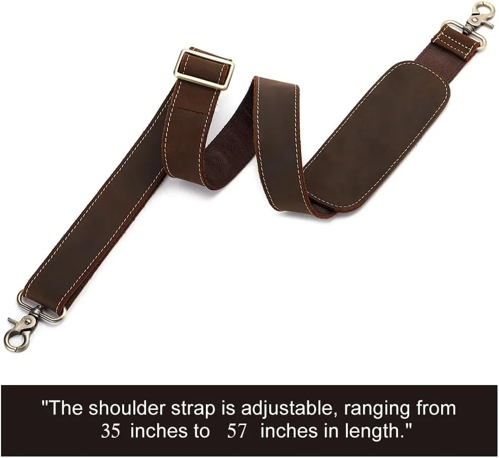 Full Grain Leather Bag Strap Replacement - Adjustable Shoulder Strap for Messenger Briefcase Duffle Crossbody Bags