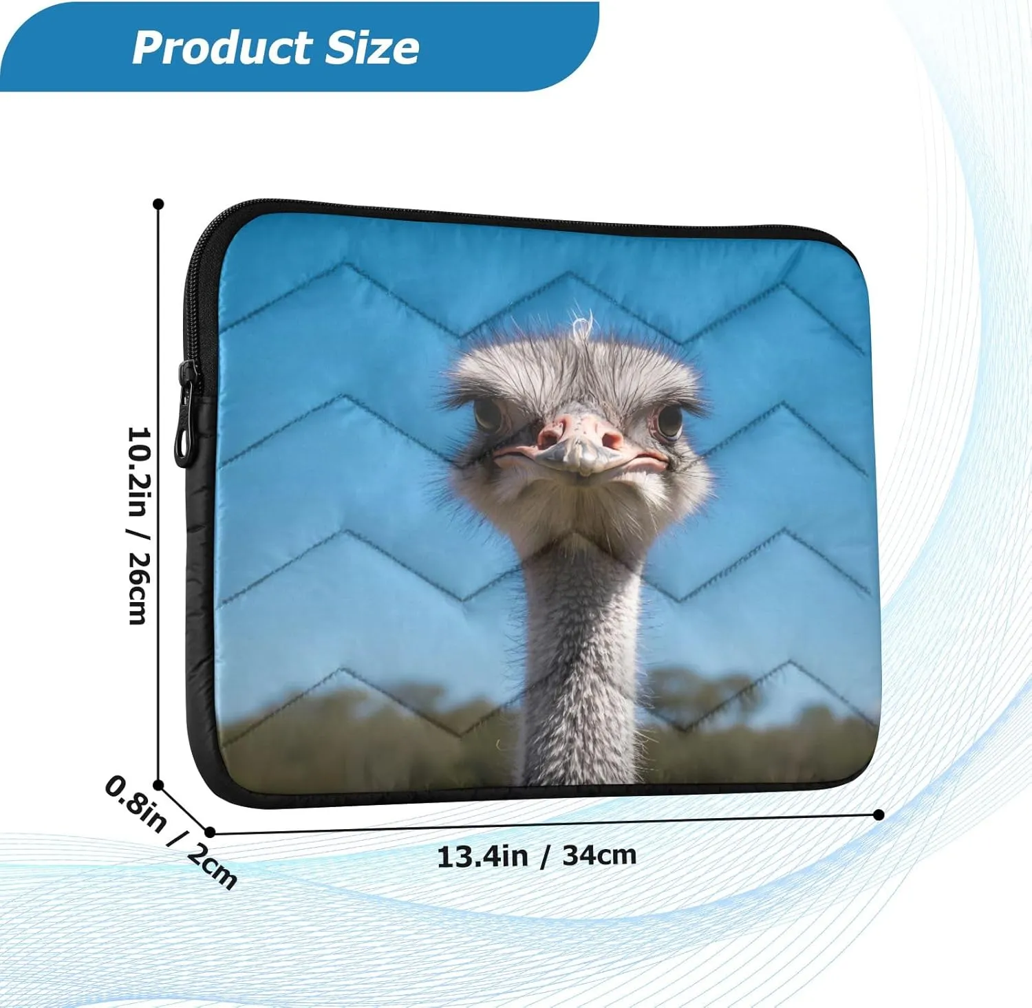 Funny Ostrich 13” Quilted Laptop Sleeve Case Soft Notebook Protector Bag Computer Carrying Case