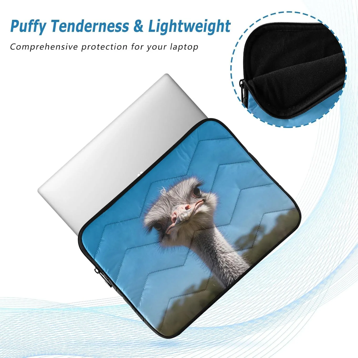 Funny Ostrich 13” Quilted Laptop Sleeve Case Soft Notebook Protector Bag Computer Carrying Case
