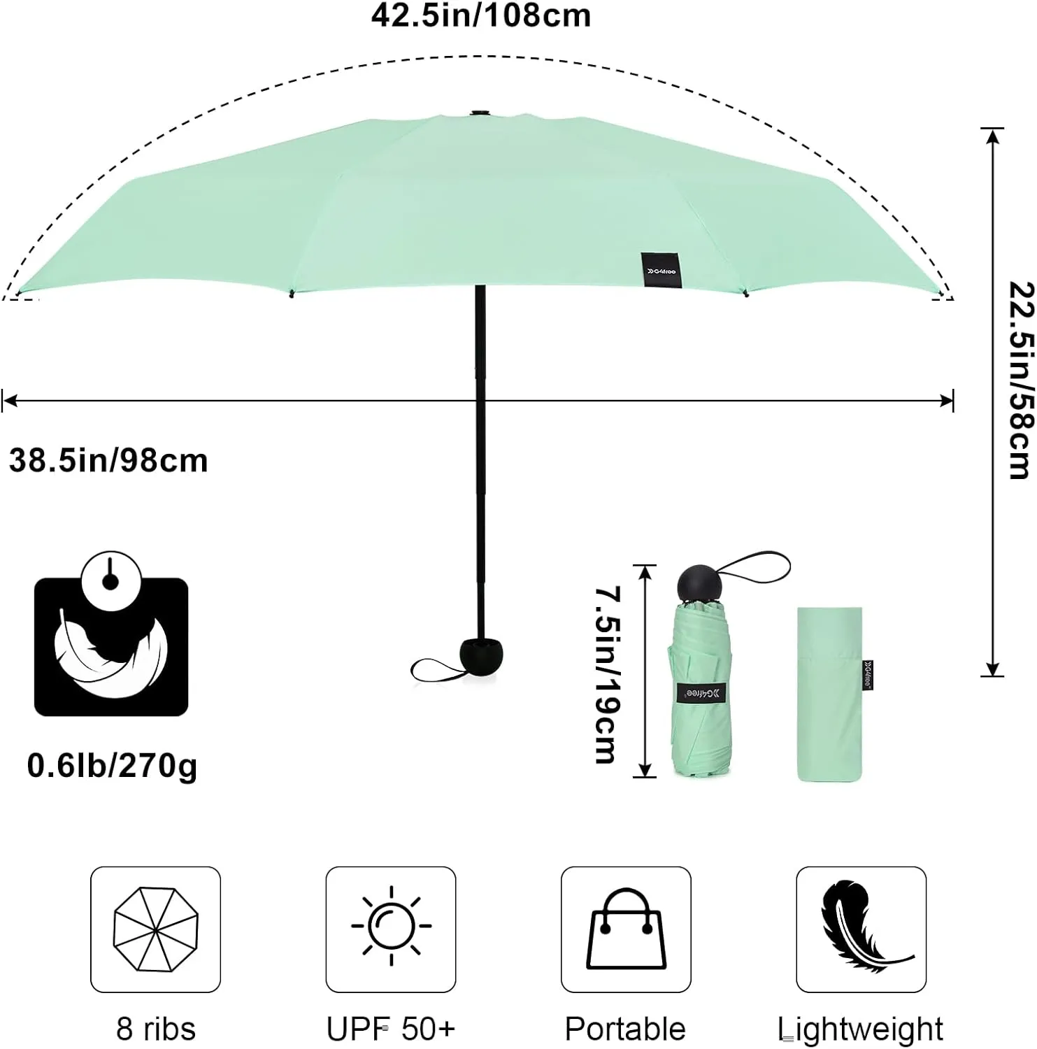 G4Free Compact Travel Umbrella UPF 50  UV Protection Sun Blocking Mini Umbrellas for Men and Women