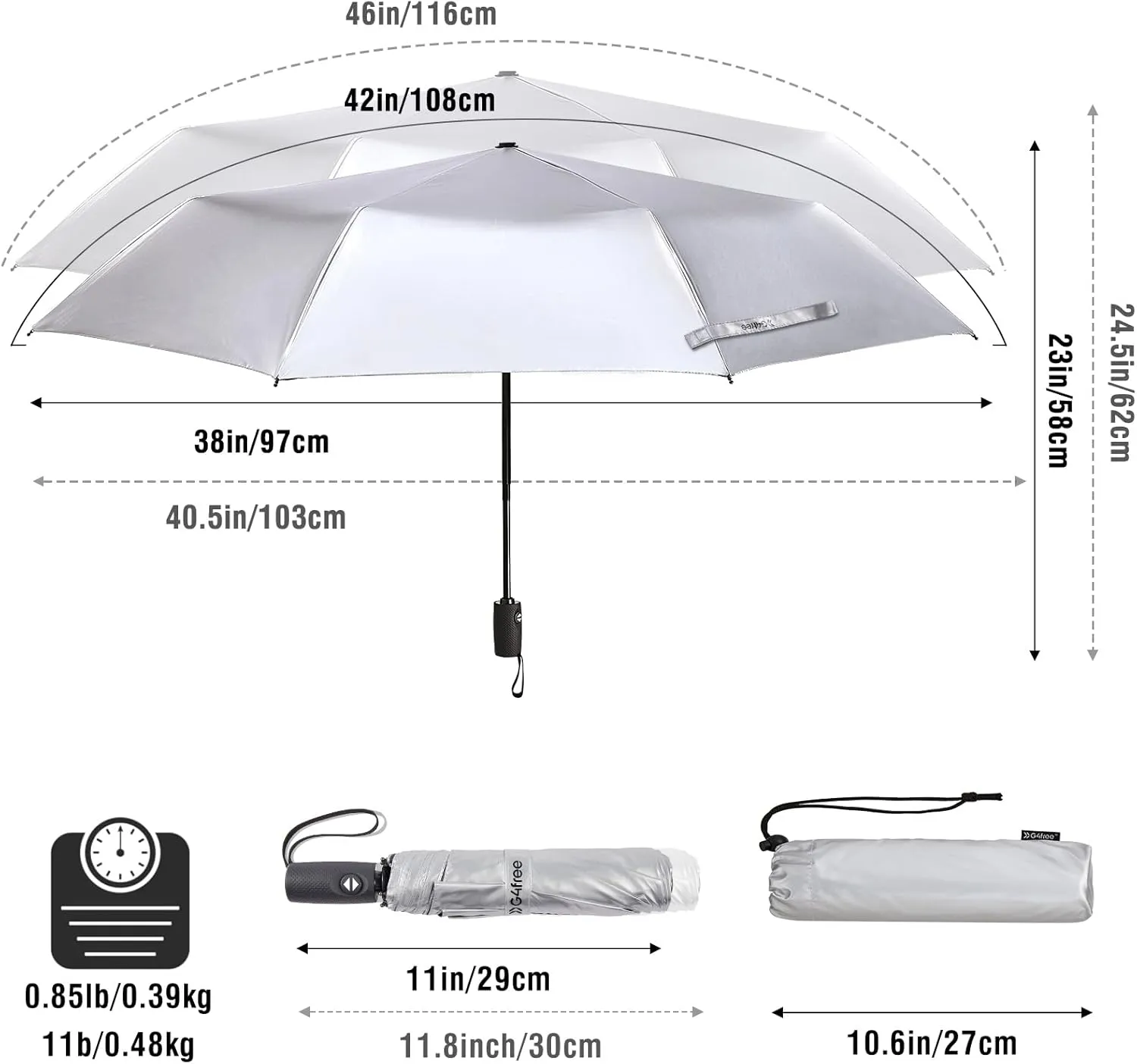 G4Free UPF 50  UV Protection Large Travel Umbrella 42/46 Inch Auto Open Close Windproof Sun Blocking Umbrella