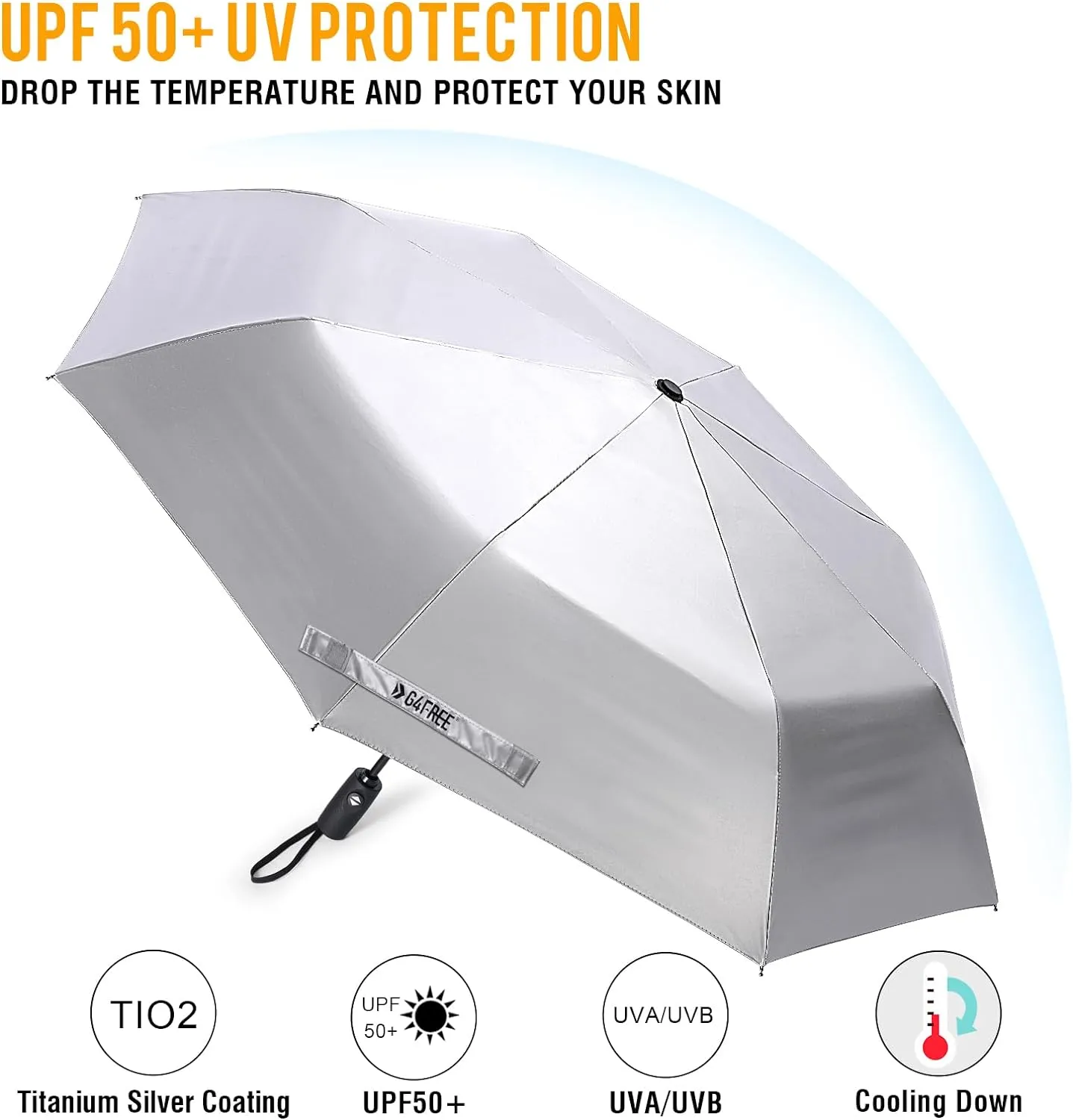G4Free UPF 50  UV Protection Large Travel Umbrella 42/46 Inch Auto Open Close Windproof Sun Blocking Umbrella