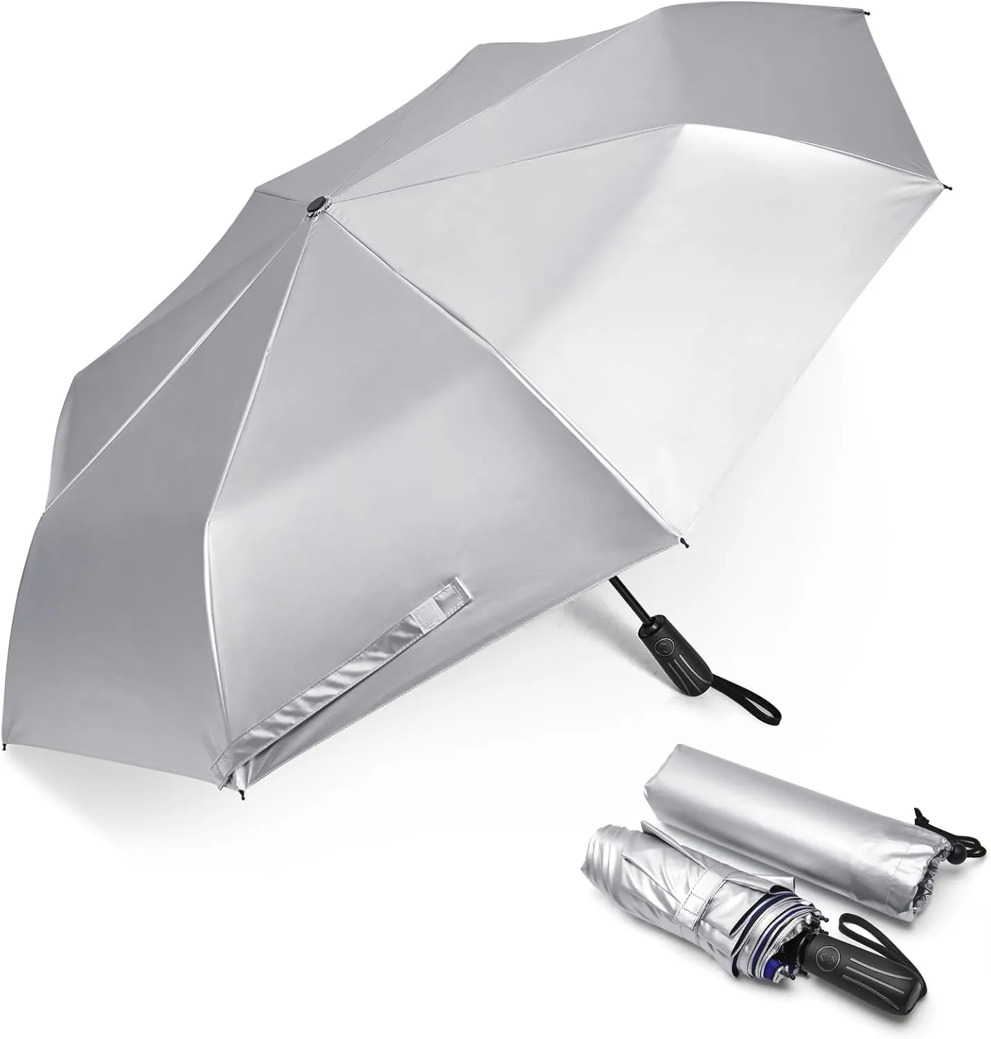G4Free UPF 50  UV Protection Sun Umbrella Double Layer Windproof Compact Travel Umbrella 46 Inch Auto Open Close