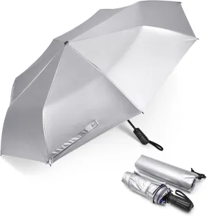 G4Free UPF 50  UV Protection Sun Umbrella Double Layer Windproof Compact Travel Umbrella 46 Inch Auto Open Close