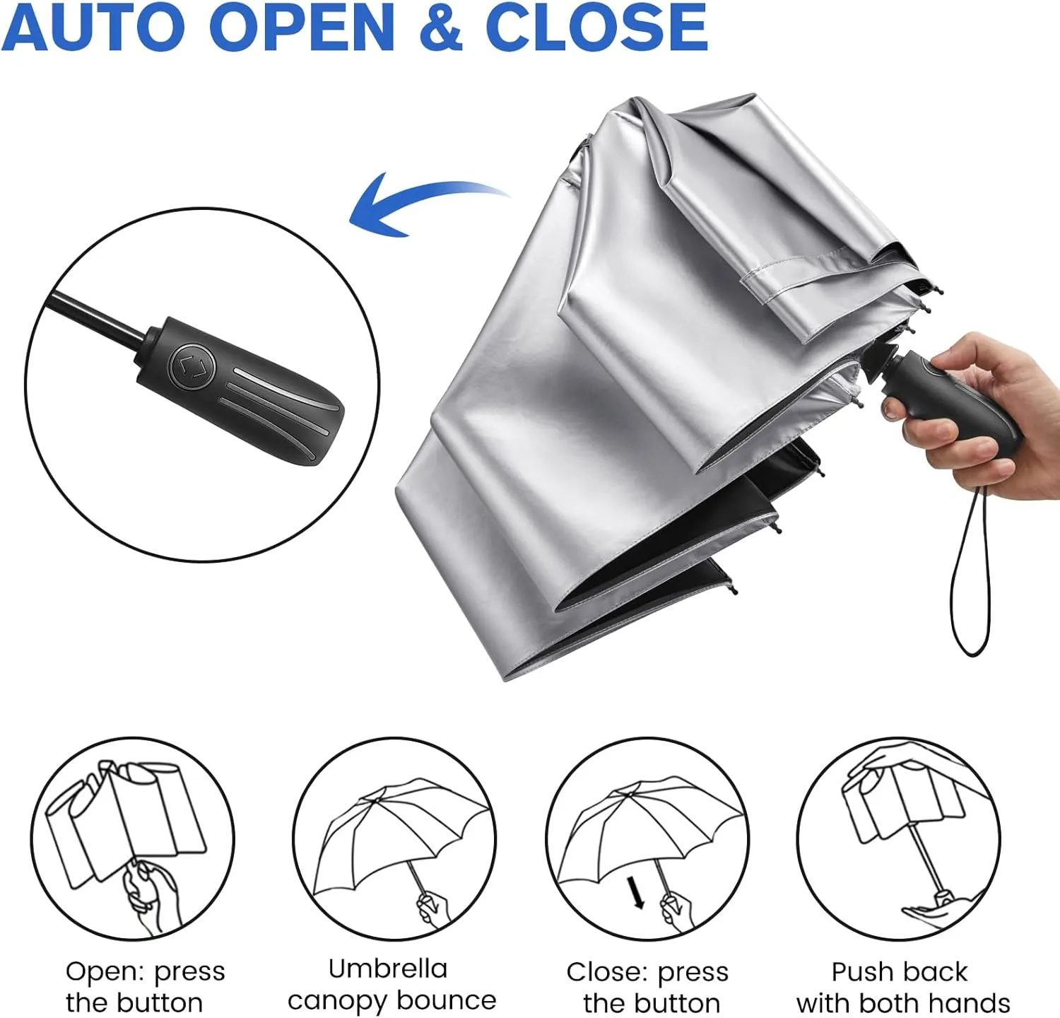 G4Free UPF 50  UV Protection Sun Umbrella Double Layer Windproof Compact Travel Umbrella 46 Inch Auto Open Close