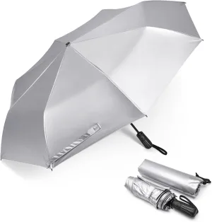 G4Free UPF 50  UV Protection Sun Umbrella Double Layer Windproof Compact Travel Umbrella 46 Inch Auto Open Close
