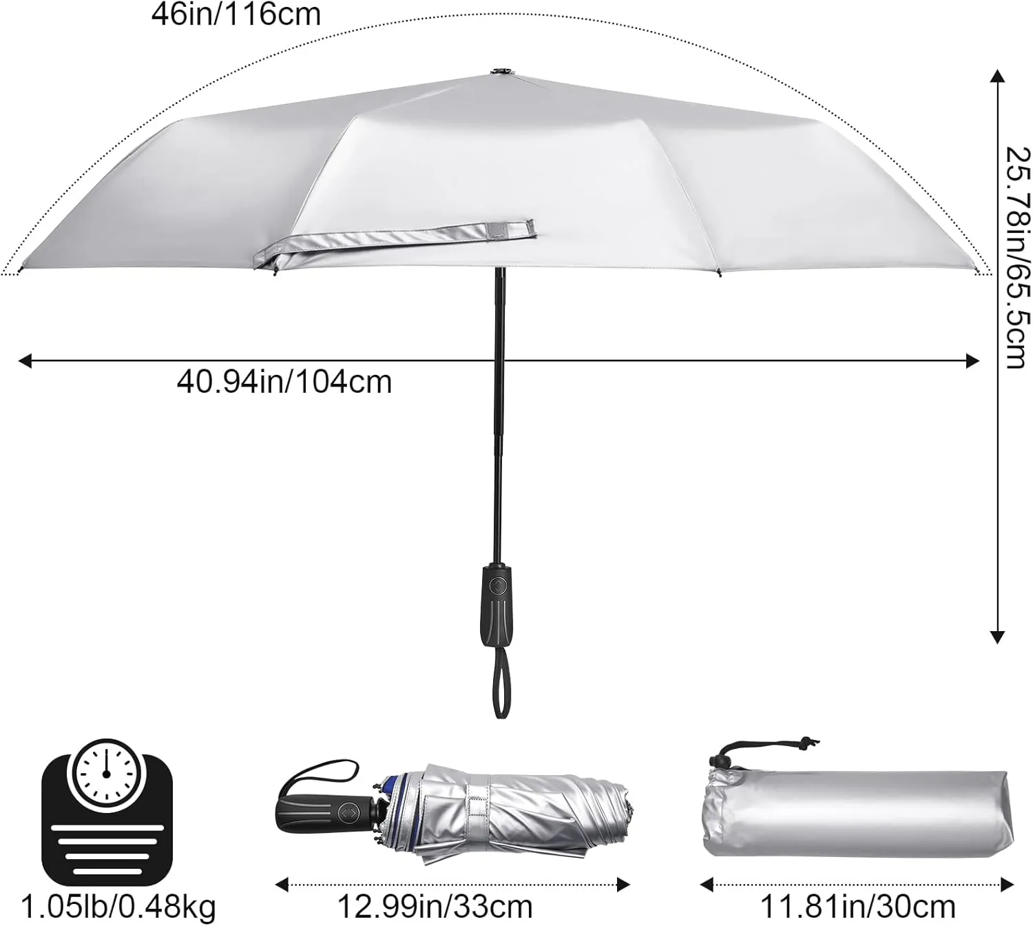 G4Free UPF 50  UV Protection Sun Umbrella Double Layer Windproof Compact Travel Umbrella 46 Inch Auto Open Close