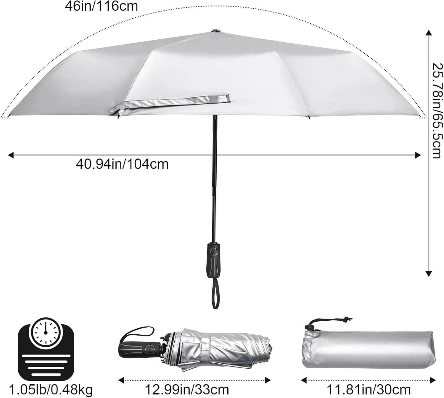 G4Free UPF 50  UV Protection Sun Umbrella Double Layer Windproof Compact Travel Umbrella 46 Inch Auto Open Close