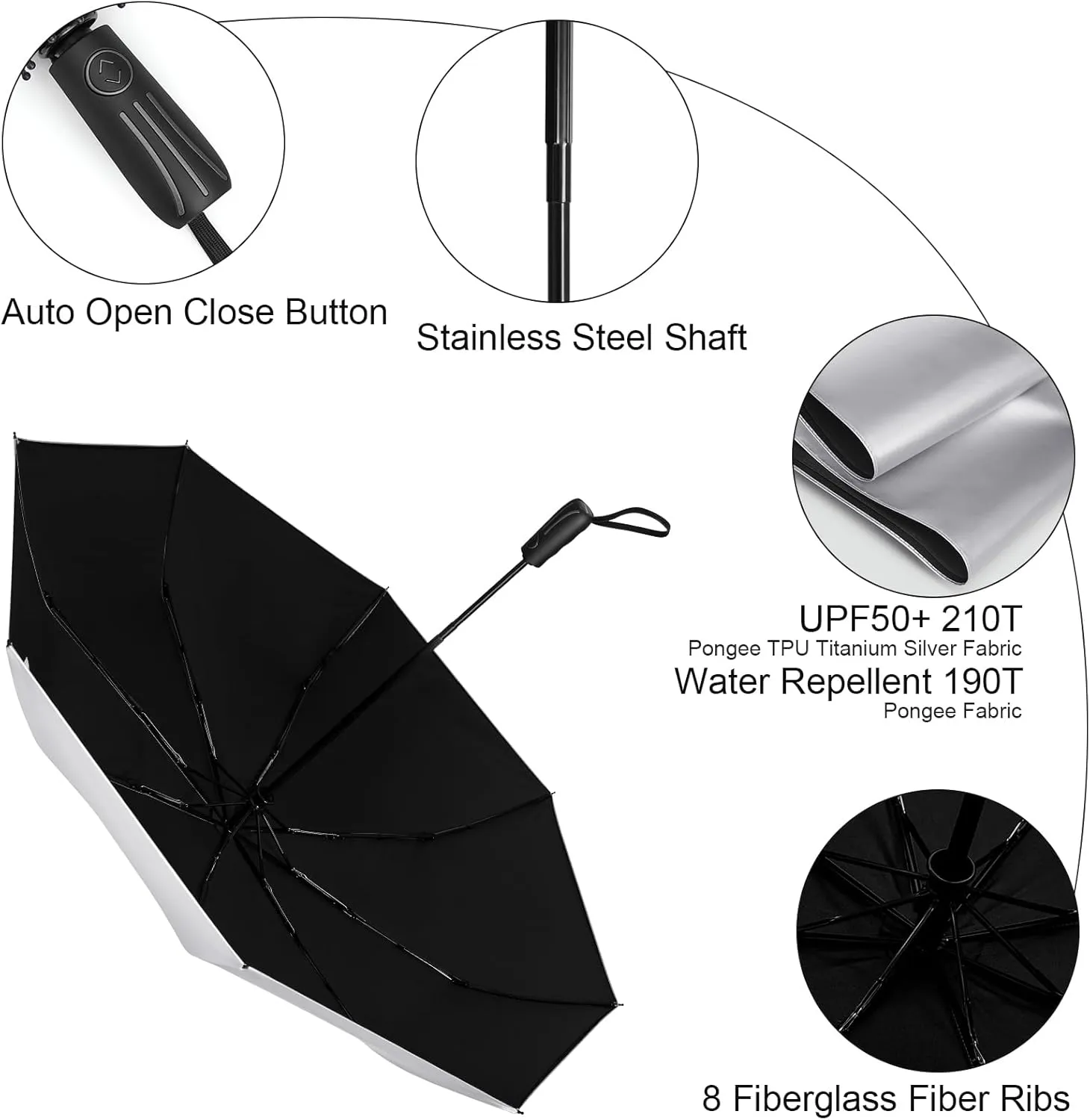 G4Free UPF 50  UV Protection Sun Umbrella Double Layer Windproof Compact Travel Umbrella 46 Inch Auto Open Close