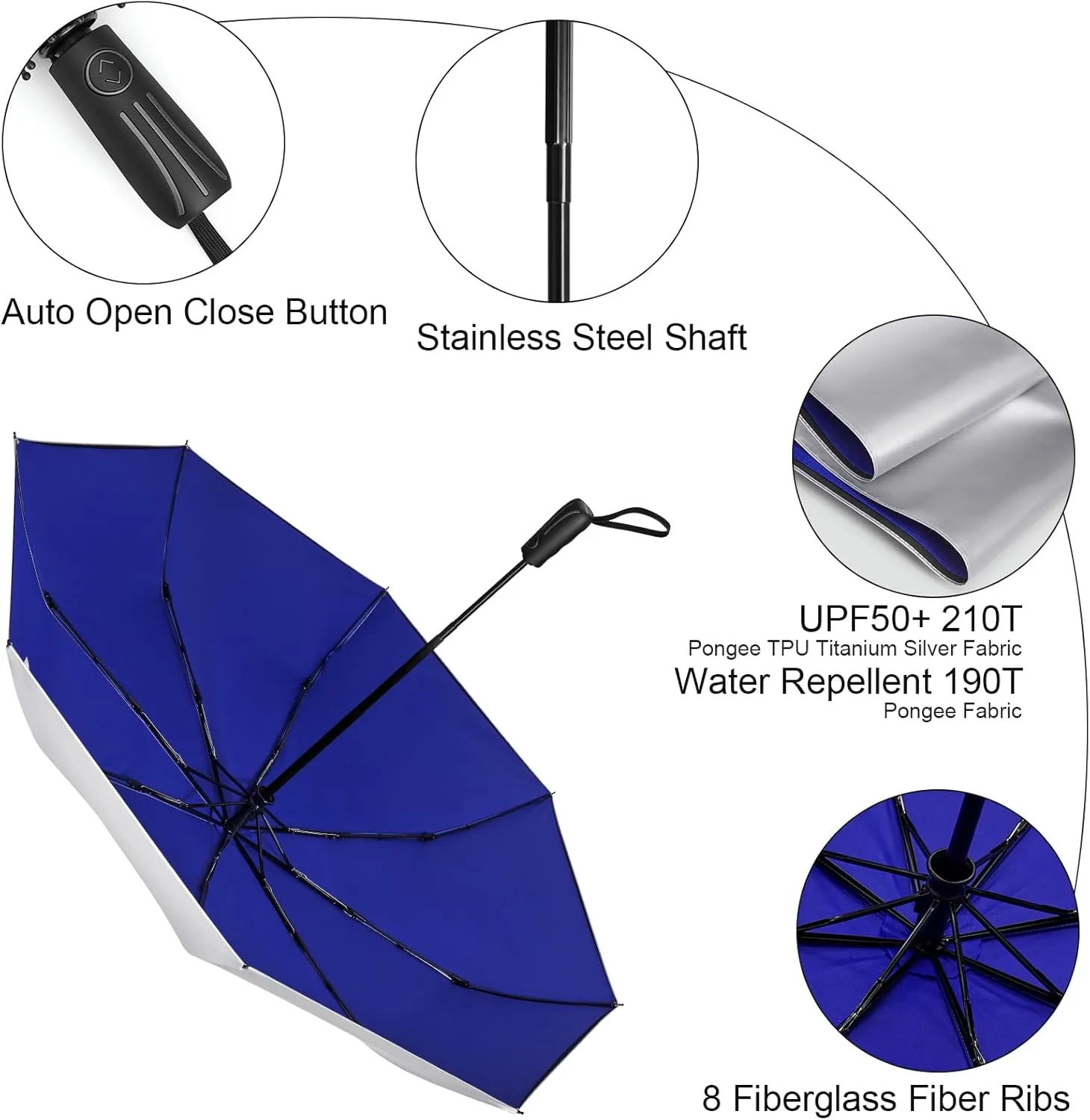 G4Free UPF 50  UV Protection Sun Umbrella Double Layer Windproof Compact Travel Umbrella 46 Inch Auto Open Close