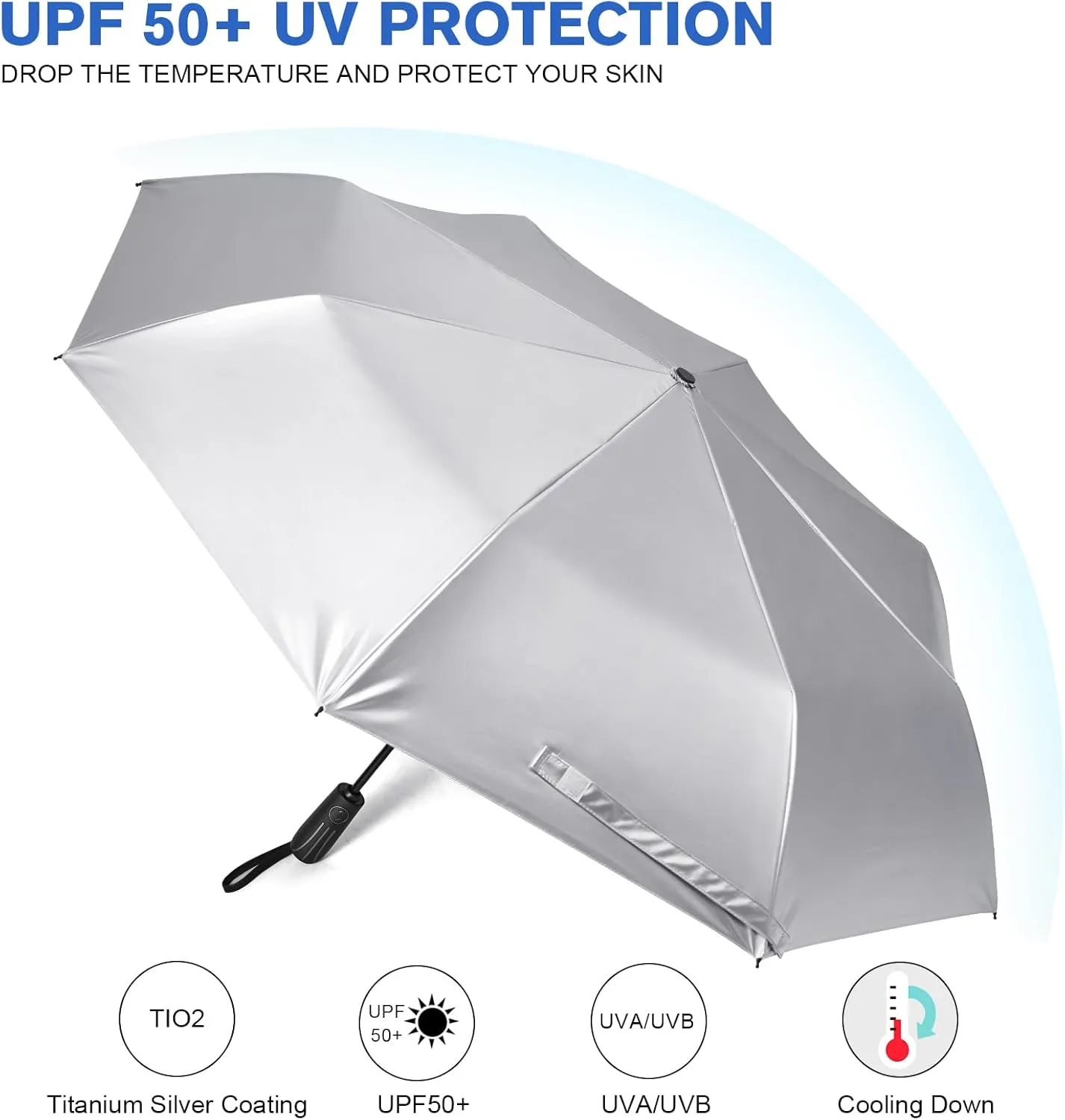 G4Free UPF 50  UV Protection Sun Umbrella Double Layer Windproof Compact Travel Umbrella 46 Inch Auto Open Close