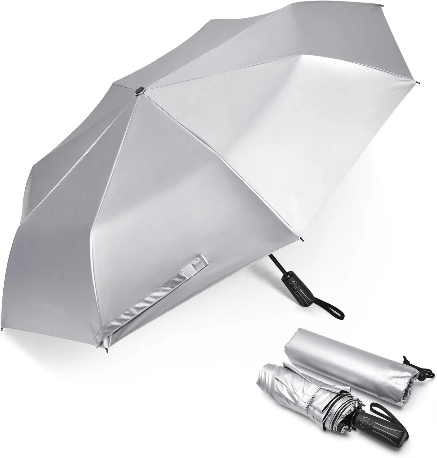 G4Free UPF 50  UV Protection Sun Umbrella Double Layer Windproof Compact Travel Umbrella 46 Inch Auto Open Close