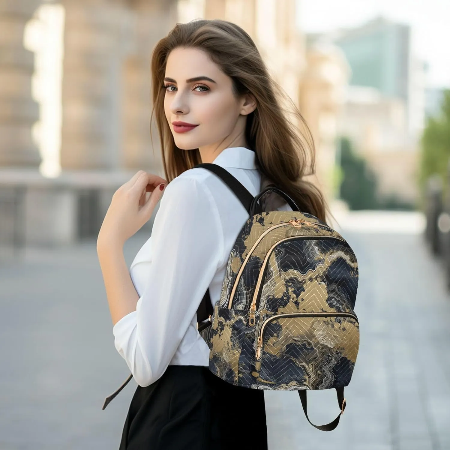 GAIGEO Black Bronzing Texture Scene Women Fashion Backpacks, Backpack Purse Medium Size, Casual Daypack for Women, M