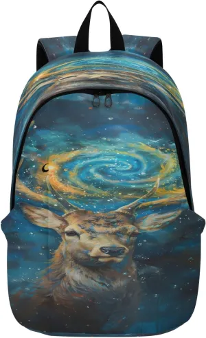 Galaxy Deer Oil Painting Travel Backpack for Women Men Laptop Backpack College Bookbag Large Capacity Computer Backpacks for Work Travel