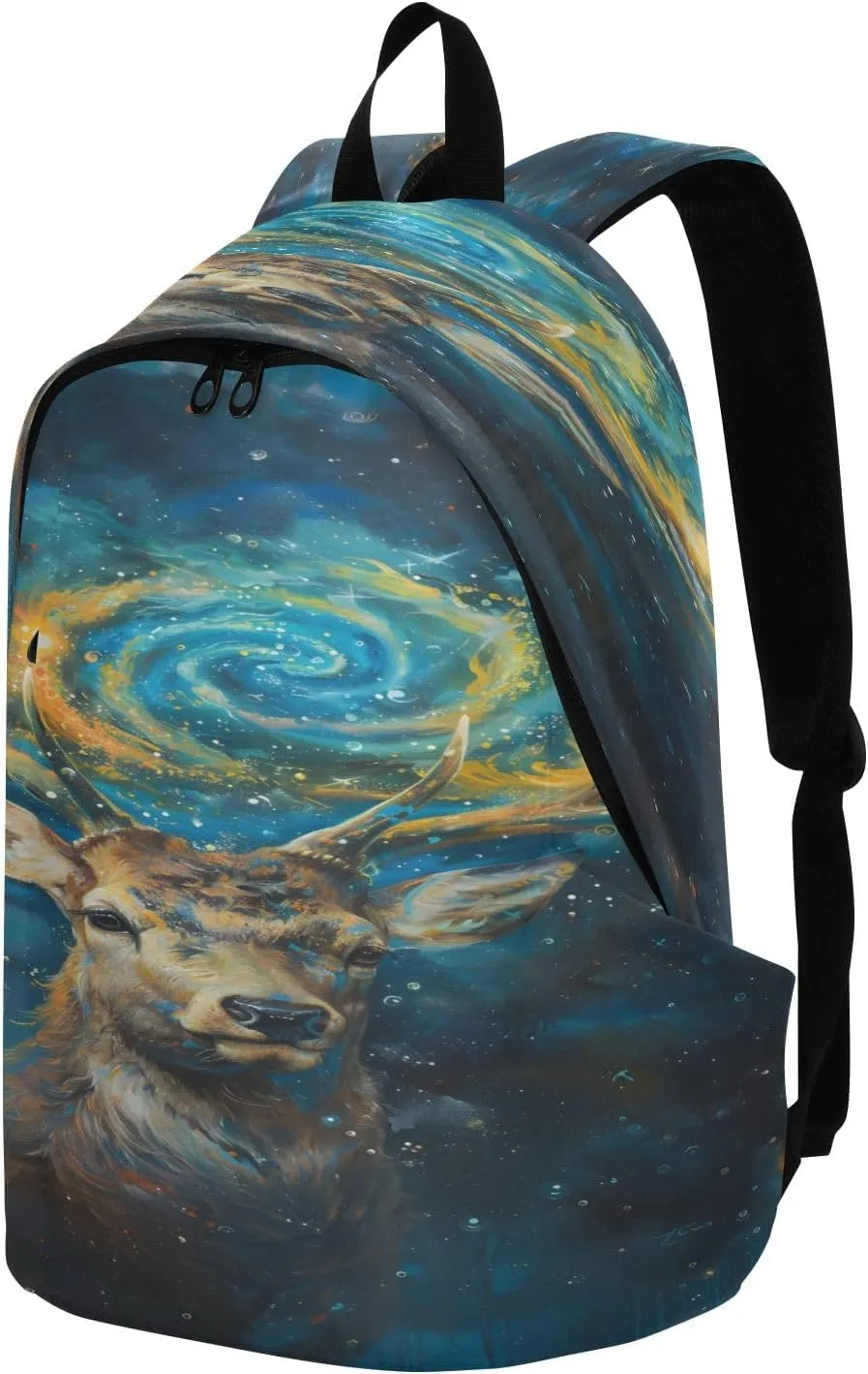 Galaxy Deer Oil Painting Travel Backpack for Women Men Laptop Backpack College Bookbag Large Capacity Computer Backpacks for Work Travel