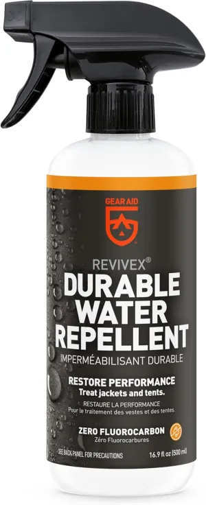 Gear AID Revivex Durable Water Repellent (DWR) Spray for Waterproofing, Restoring Performance on Nylon Jackets, Gore-TEX, Paddle, Snow and Camping Gear
