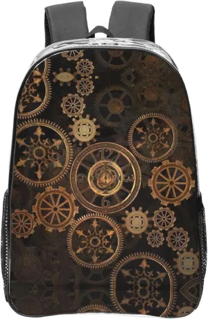 Gears Clock Bronze Century Print Travel Beach Gym Multi Purpose Mesh Backpack Clear Bag 16.9 x 12.2 x 5.1in