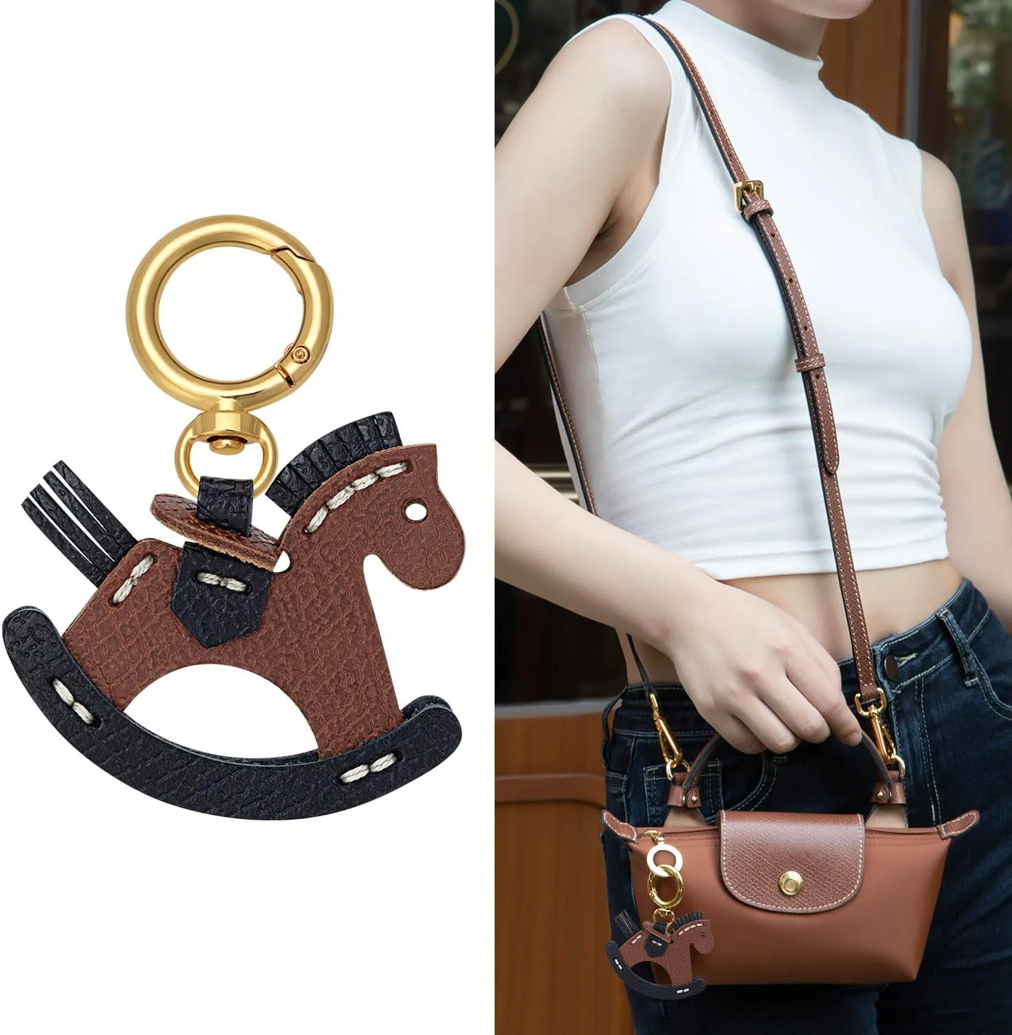 Genuine Leather Bag Charms for Handbags, Horse Keychains for Women, Handmade Horse Purse Charms for Handbags, Crossbody bags, Purses, Backpacks