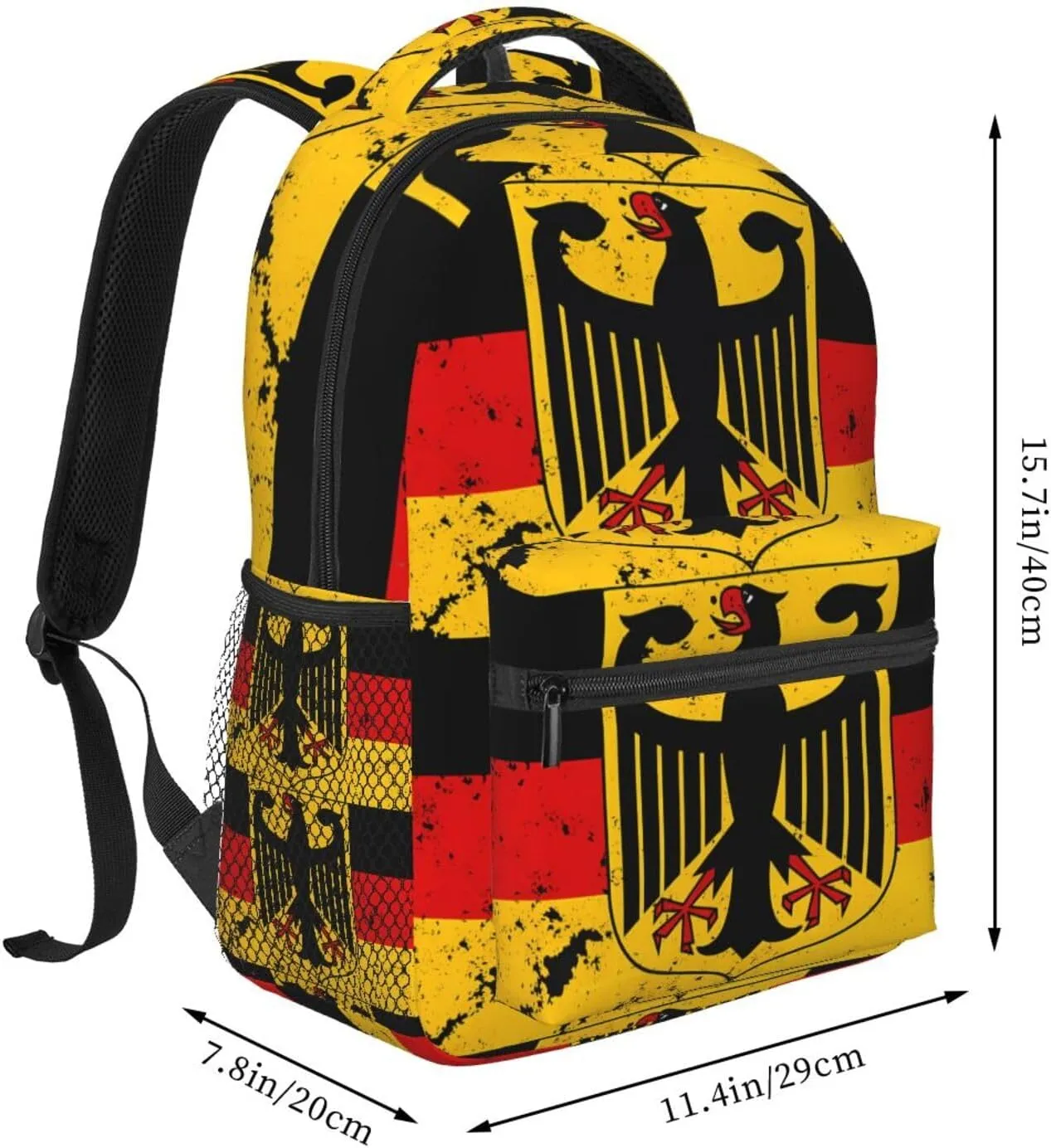 Germany Coat Of Arms German Flag Casual Backpack Travel Pack Bag Laptop Backpacks With Side Pockets Front Zipper Pockets Bookpack Daypack Picnic Rucksack Computer Bag