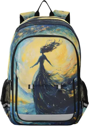 Girl in A Skirt Starry Night School Backpacks Travel Laptop Bag Kids Bookbag for Girls Boys Teens Women Men