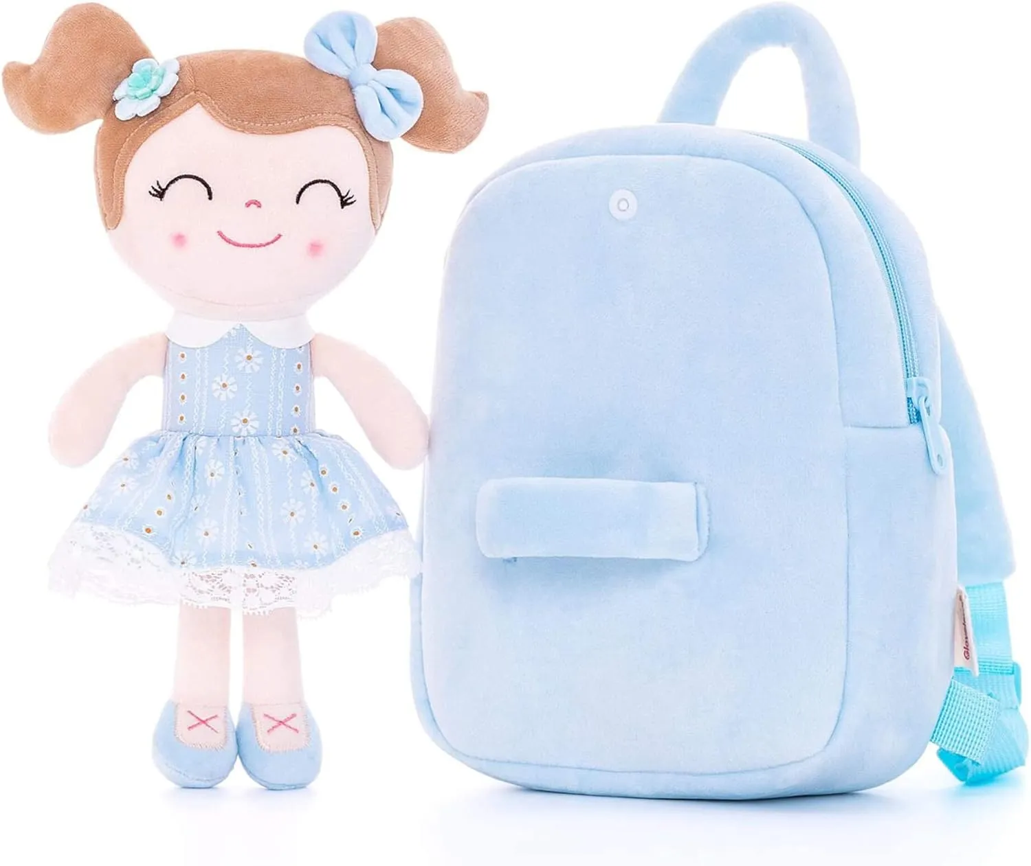 Gloveleya Kids Backpack Toddler Girls Backpacks with Soft Plush Doll Toys Blue 9"……