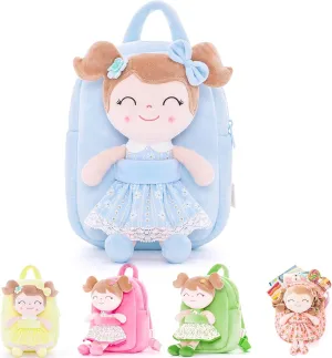 Gloveleya Kids Backpack Toddler Girls Backpacks with Soft Plush Doll Toys Blue 9"……