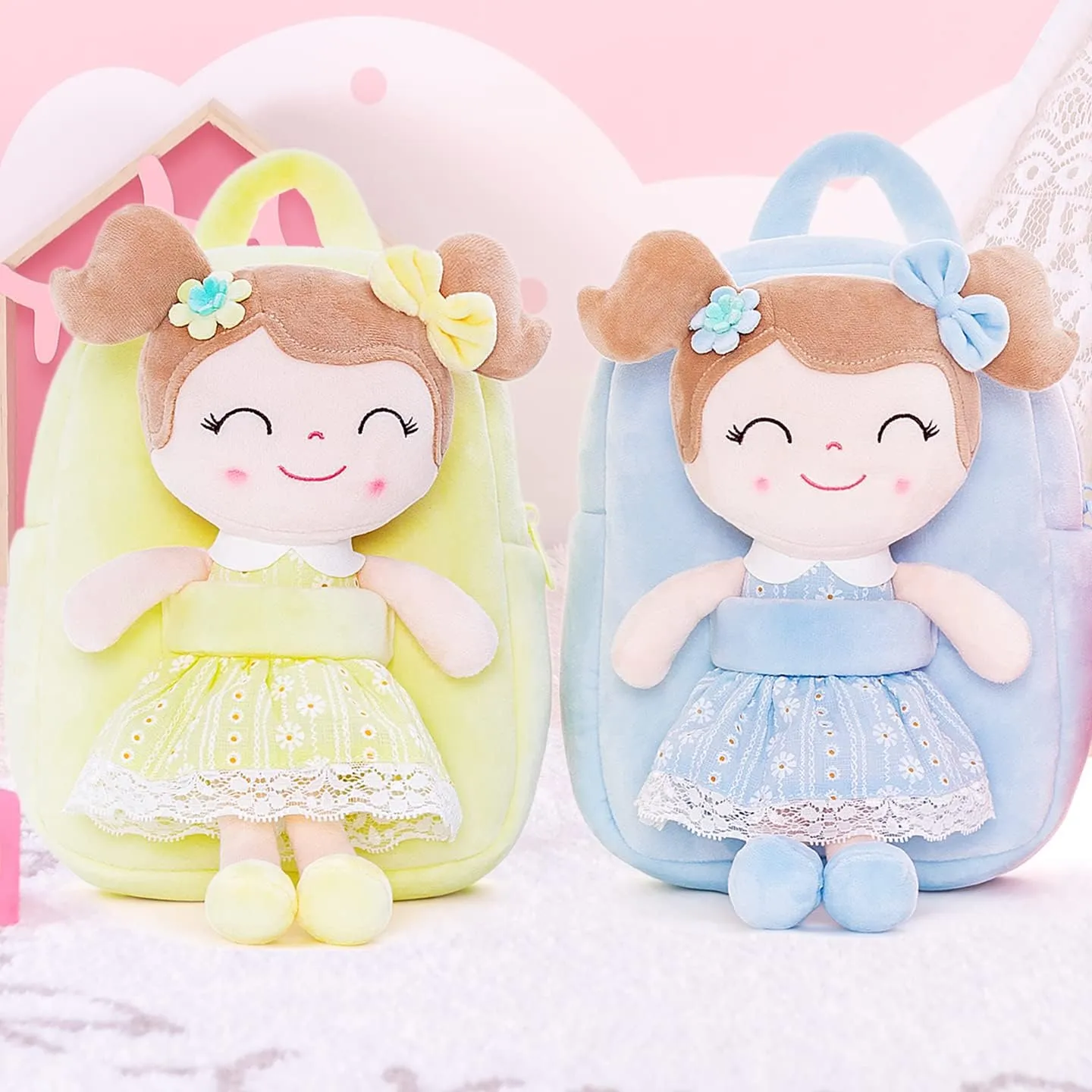 Gloveleya Kids Backpack Toddler Girls Backpacks with Soft Plush Doll Toys Blue 9"……
