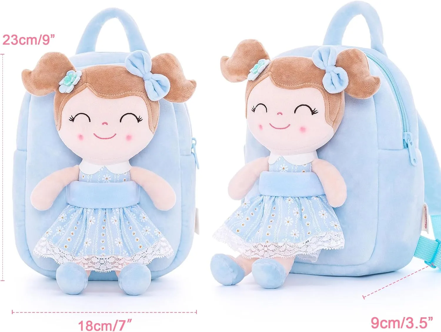 Gloveleya Kids Backpack Toddler Girls Backpacks with Soft Plush Doll Toys Blue 9"……