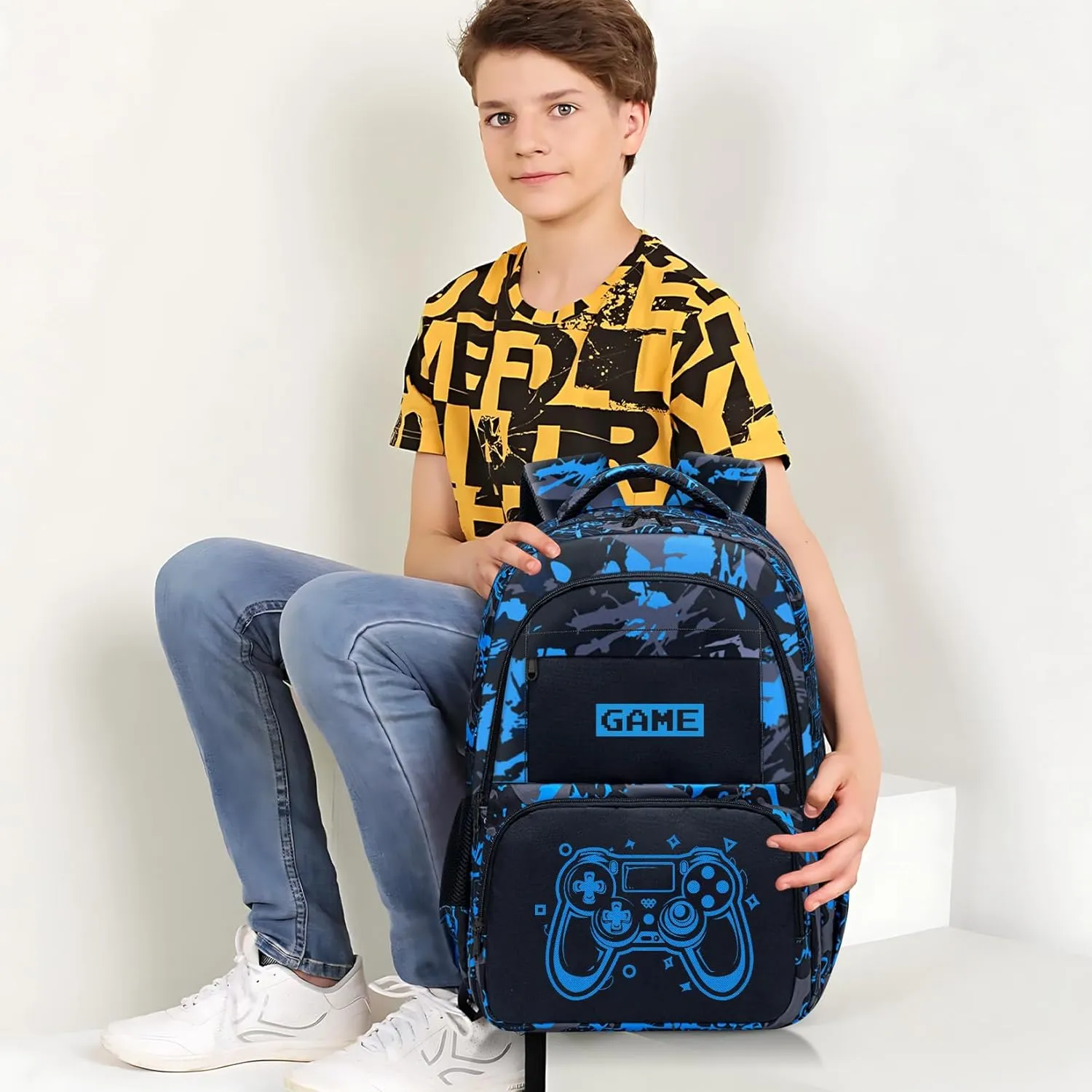 Glow in The Dark Backpack for Boys - 3pcs Game Boys Backpack for Kids Children Teens Elementary Middle School - 17″ Gamer Bookbag Travel Back Pack for Age 6-18