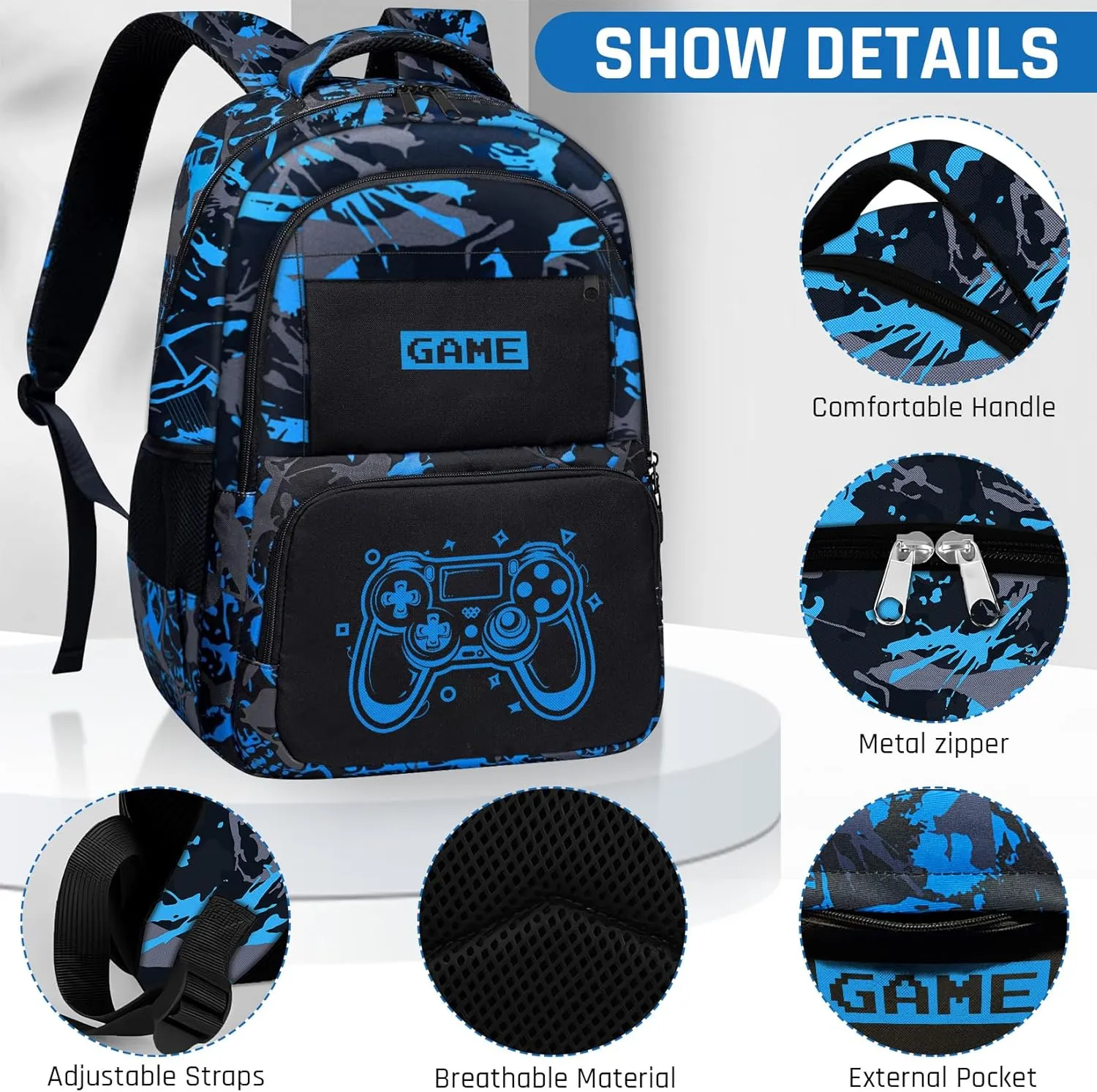 Glow in The Dark Backpack for Boys - 3pcs Game Boys Backpack for Kids Children Teens Elementary Middle School - 17″ Gamer Bookbag Travel Back Pack for Age 6-18