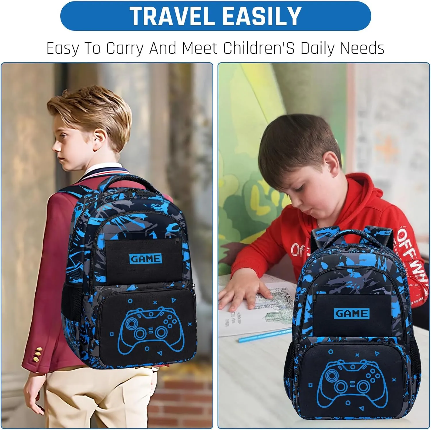 Glow in The Dark Backpack for Boys - Game Boys Backpack for Kids Children Teens Elementary Middle School - 17″ Gamer Bookbag Travel Back Pack for Age 6-18