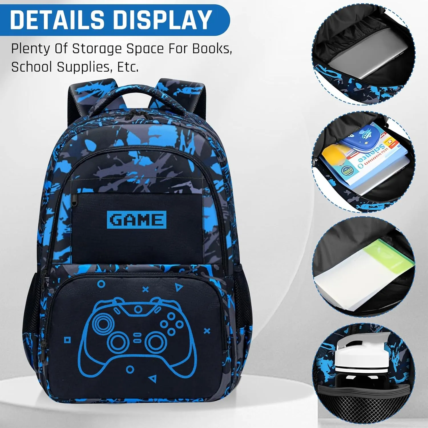 Glow in The Dark Backpack for Boys - Game Boys Backpack for Kids Children Teens Elementary Middle School - 17″ Gamer Bookbag Travel Back Pack for Age 6-18