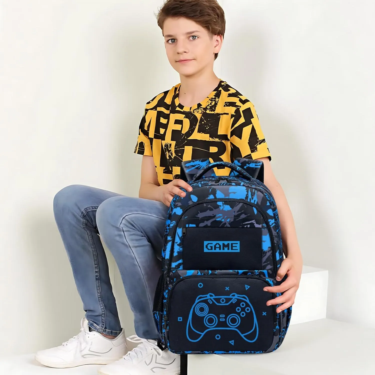 Glow in The Dark Backpack for Boys - Game Boys Backpack for Kids Children Teens Elementary Middle School - 17″ Gamer Bookbag Travel Back Pack for Age 6-18