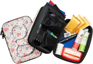 Glucology Diabetic Travel Case - Organizer for Blood Sugar Test Strips, Medication, Glucose Meter, Pills, Tablets, Pens, Insulin Syringes, Needles, Lancets (Flowers, Plus)