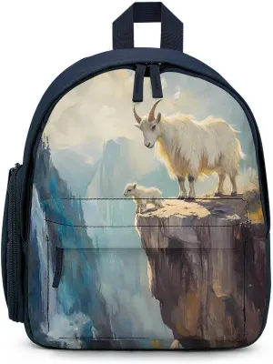 Goats Lambs on Cliff Mountains Simple Backpack Lightweight Cute Printing Shoulder Bag Family Travel Blue-style