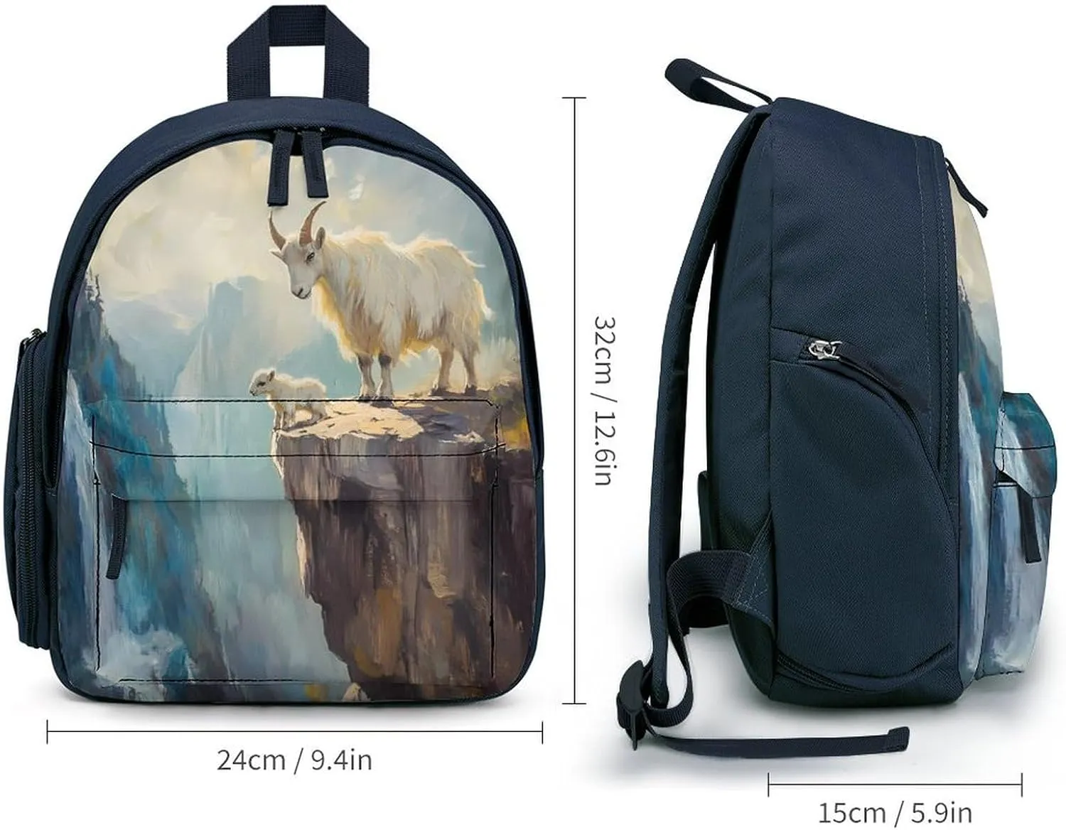 Goats Lambs on Cliff Mountains Simple Backpack Lightweight Cute Printing Shoulder Bag Family Travel Blue-style