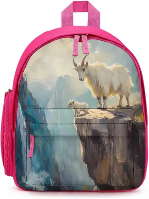 Goats Lambs on Cliff Mountains Simple Backpack Lightweight Cute Printing Shoulder Bag Family Travel Pink-style