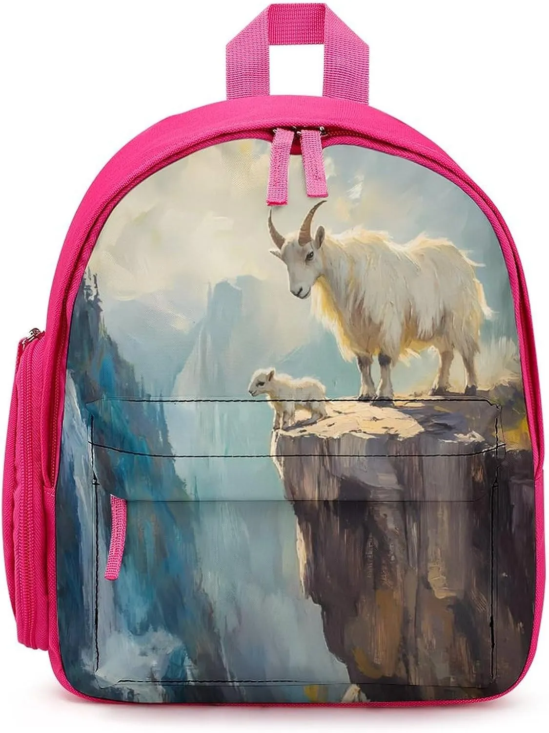 Goats Lambs on Cliff Mountains Simple Backpack Lightweight Cute Printing Shoulder Bag Family Travel Pink-style