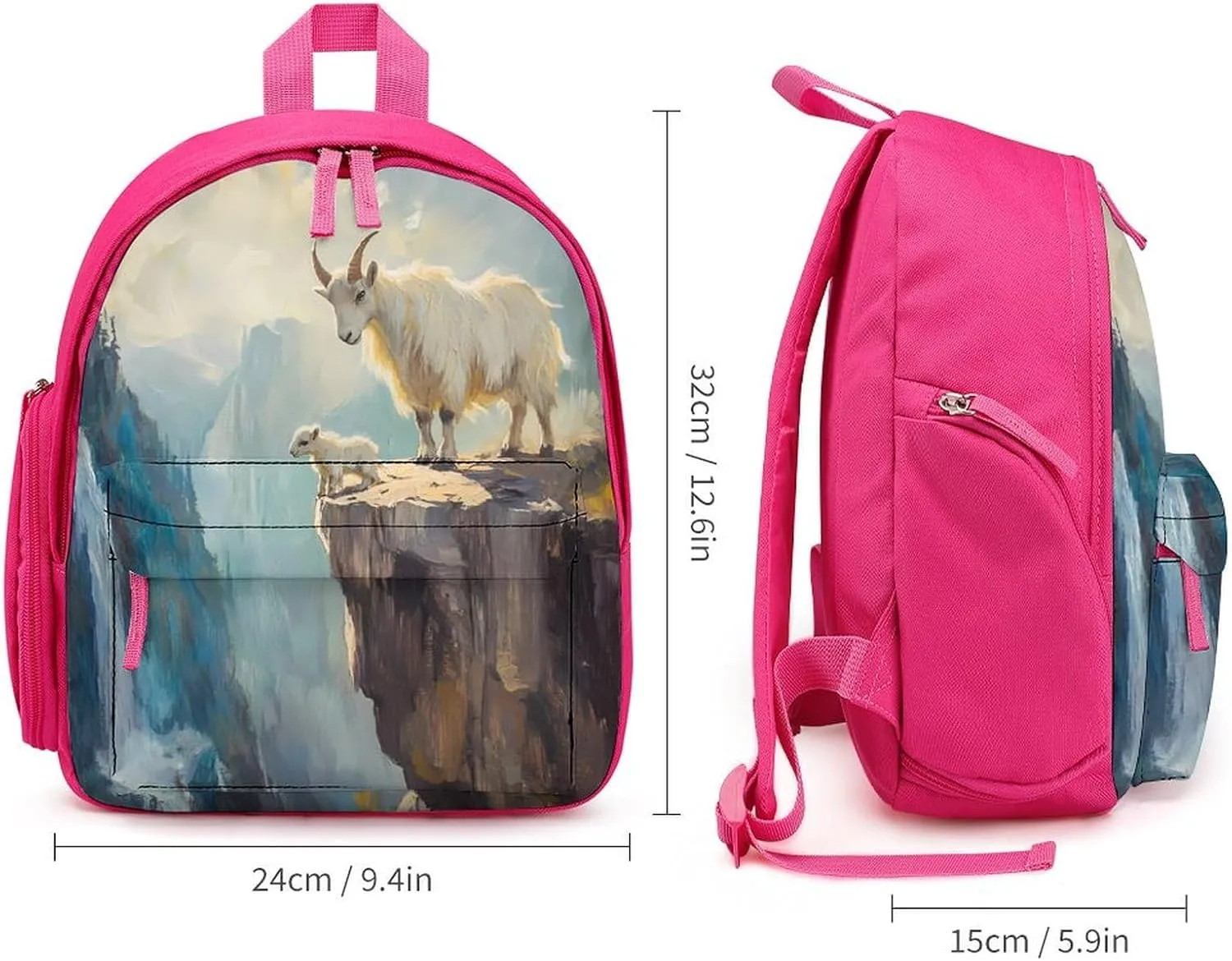 Goats Lambs on Cliff Mountains Simple Backpack Lightweight Cute Printing Shoulder Bag Family Travel Pink-style