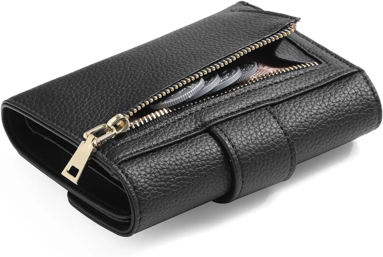 GOIACII Small Women's Wallet Rfid Blocking Ladies Card Holder Compact Mini Purse Leather Black