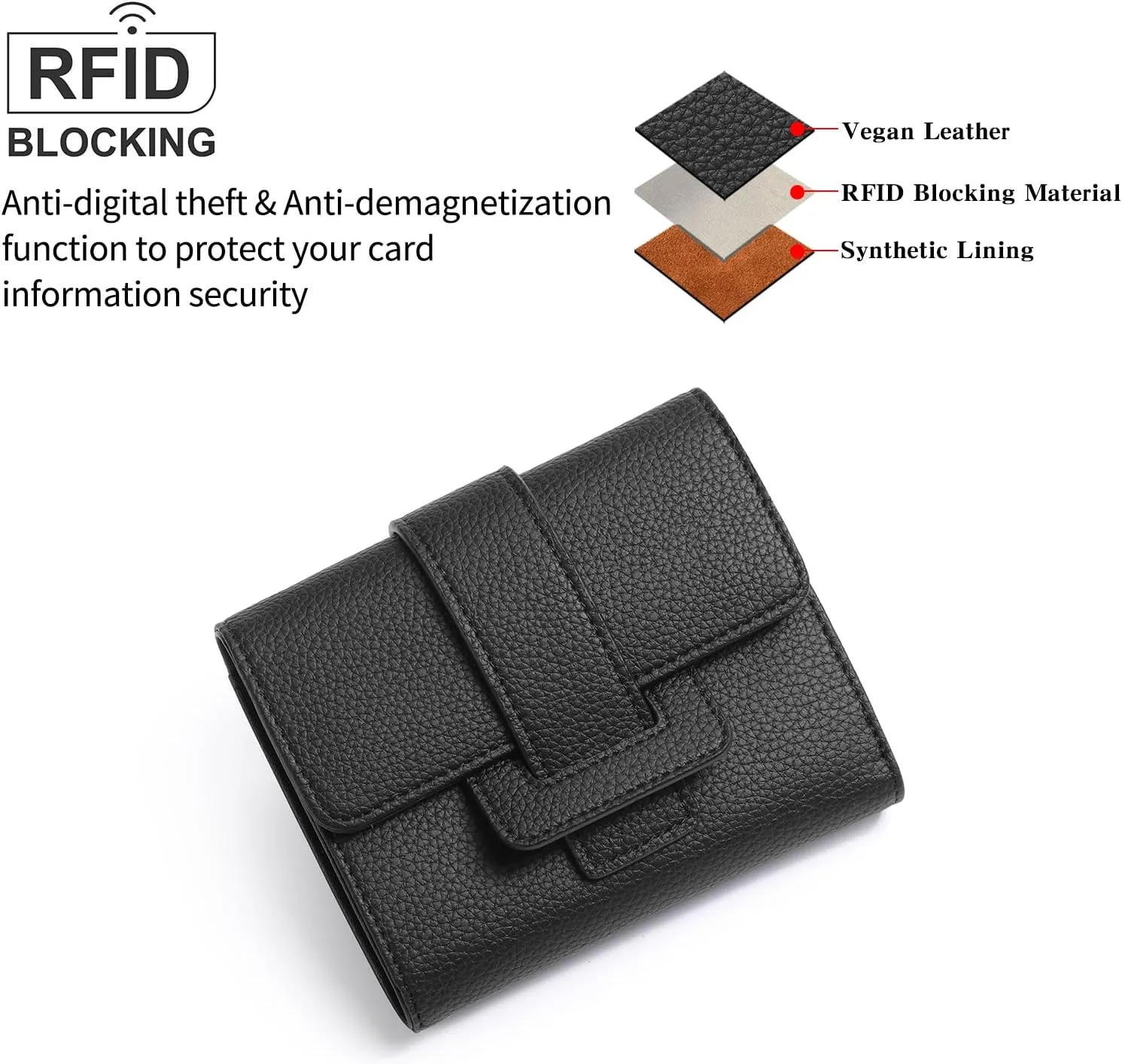 GOIACII Small Women's Wallet Rfid Blocking Ladies Card Holder Compact Mini Purse Leather Black