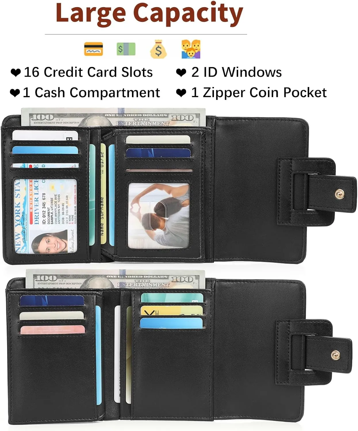 GOIACII Small Women's Wallet Rfid Blocking Ladies Card Holder Compact Mini Purse Leather Black