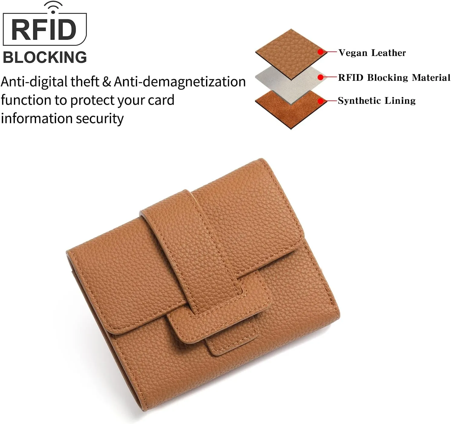 GOIACII Small Women's Wallet Rfid Blocking Ladies Card Holder Compact Mini Purse Leather Brown