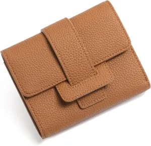 GOIACII Small Women's Wallet Rfid Blocking Ladies Card Holder Compact Mini Purse Leather Brown