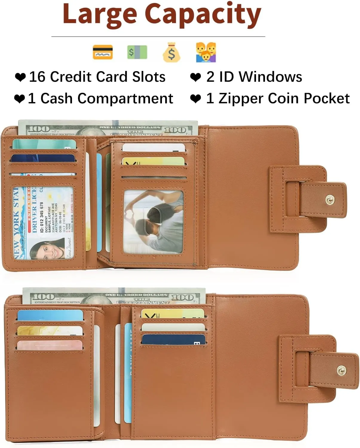GOIACII Small Women's Wallet Rfid Blocking Ladies Card Holder Compact Mini Purse Leather Brown